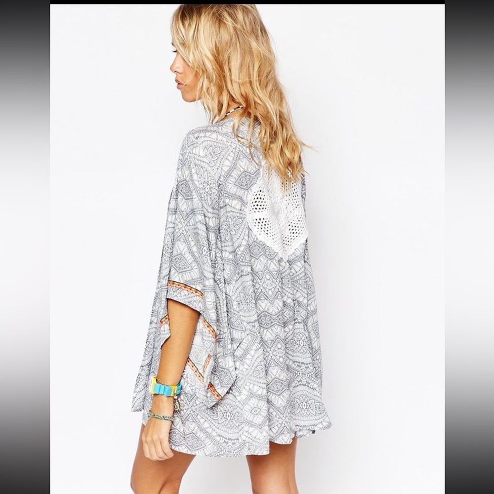 Rip Curl Mayan Sun Kimono Coverup - White and Gray, Size S/M